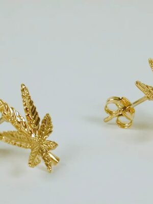Gold Plated Sterling Silver Cannabis / Marijuana Leaf Earrings - Image 2