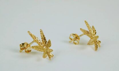 Gold Plated Sterling Silver Cannabis / Marijuana Leaf Earrings - Image 2