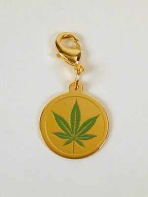 Gold Plated Sterling Silver Painted Cannabis Marijuana Leaf Charm