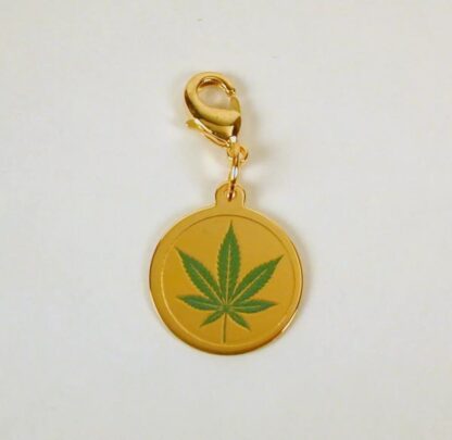 Gold Plated Sterling Silver Painted Cannabis Marijuana Leaf Charm