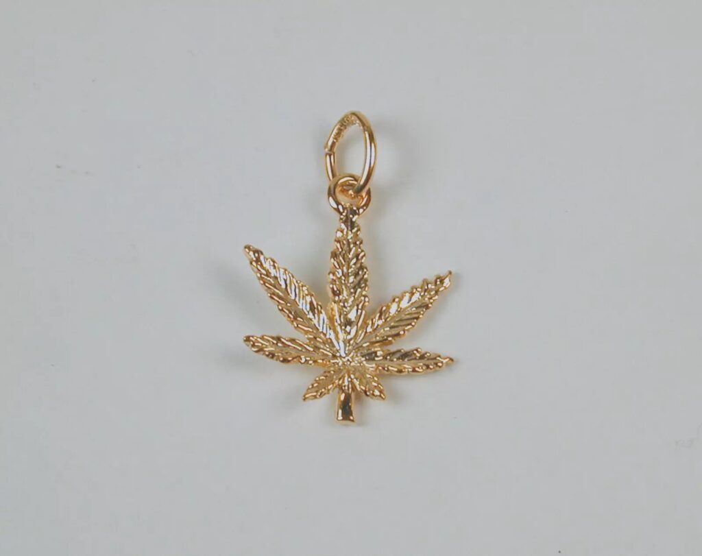 Gold Plated Sterling Silver Marijuana Leaf Charm - Large