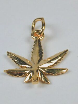 Gold Plated Sterling Silver Marijuana Leaf Charm - Small - Image 2