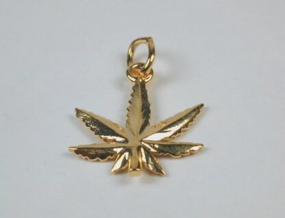 Gold Plated Sterling Silver Marijuana Leaf Charm - Image 2