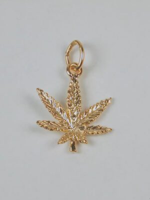Gold Plated Sterling Silver Marijuana Leaf Charm - Large