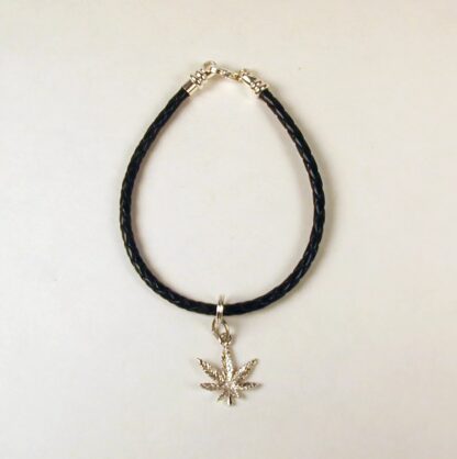 Sterling Silver & Leather Braided Marijuana Leaf Bracelet