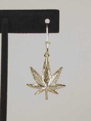 Sterling Silver Large Marijuana Leaf Earring with Earwire - Image 2