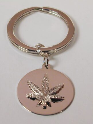 Key Ring with Sterling Silver Marijuana Engravable Leaf Charm