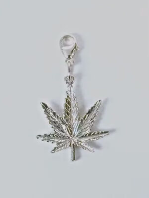 Sterling Silver Marijuana Leaf Charm with Lobster Claw Clasp - Large