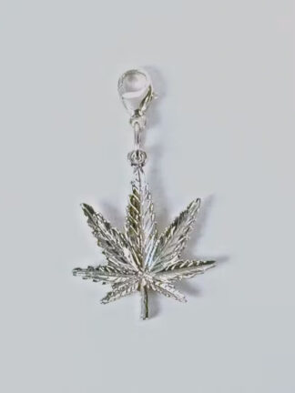 Sterling Silver Marijuana Leaf Charm with Lobster Claw Clasp - Large