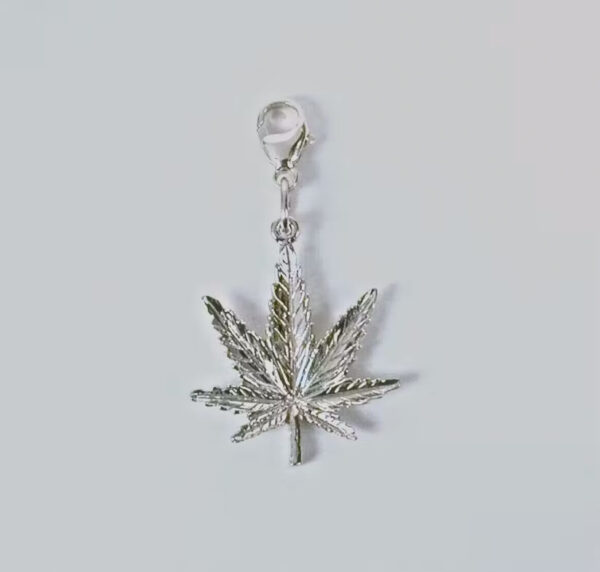 Sterling Silver Marijuana Leaf Charm with Lobster Claw Clasp - Large