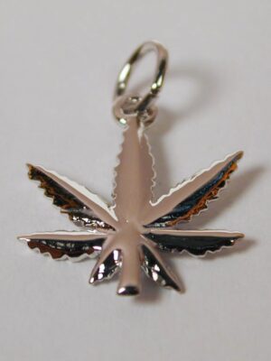 Sterling Silver Marijuana Leaf Charm with Lobster Claw Clasp - Small - Image 2