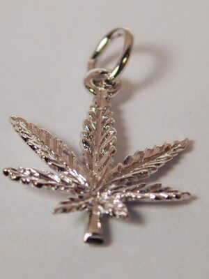 Sterling Silver Marijuana Leaf Charm with Lobster Claw Clasp - Small