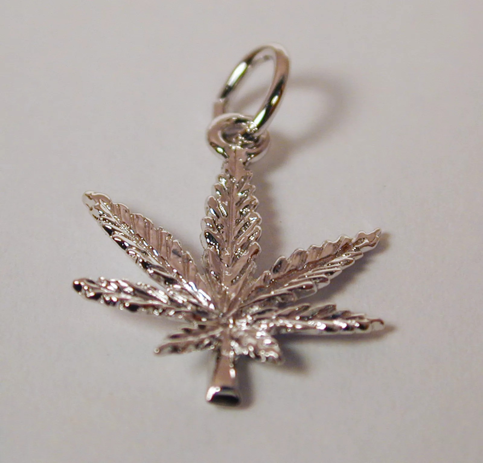 Sterling Silver Marijuana Leaf Charm with Lobster Claw Clasp - Small