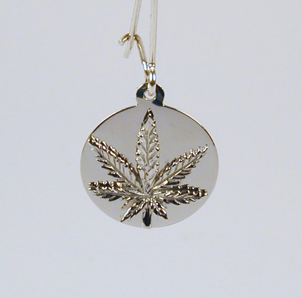Sterling Silver Marijuana Leaf Disc Earring with Earwire