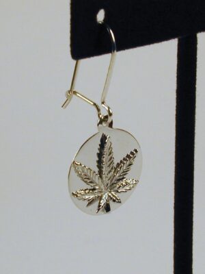 Sterling Silver Marijuana Leaf Disc Earring with Earwire - Image 5