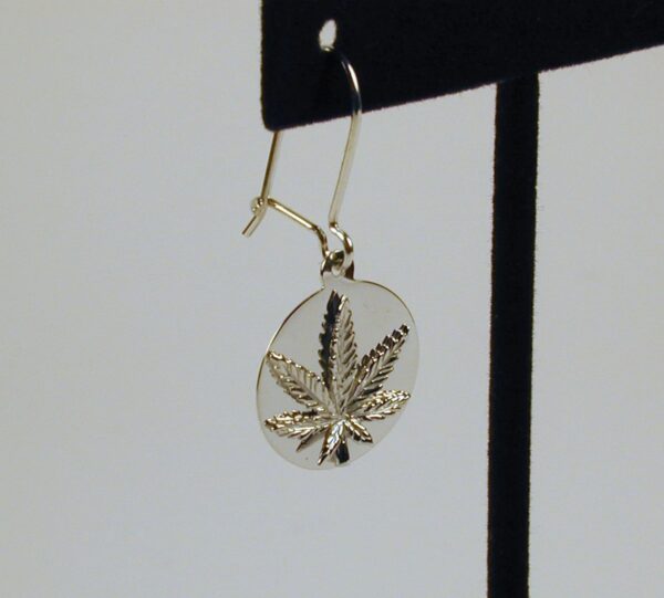 Sterling Silver Marijuana Leaf Disc Earring with Earwire