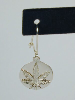 Sterling Silver Marijuana Leaf Disc Earring with Earwire - Image 4