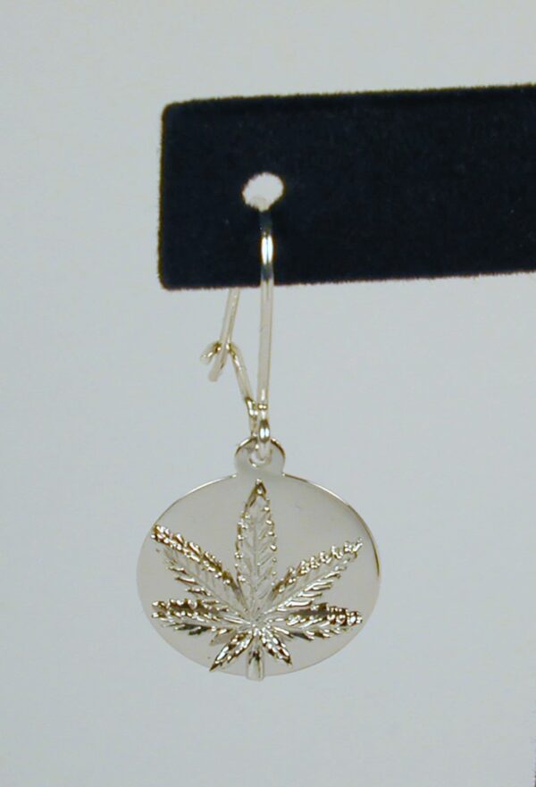 Sterling Silver Marijuana Leaf Disc Earring with Earwire