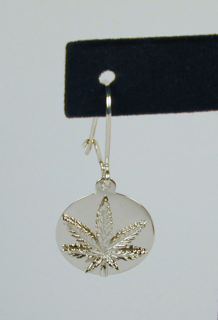 Sterling Silver Marijuana Leaf Disc Earring with Earwire