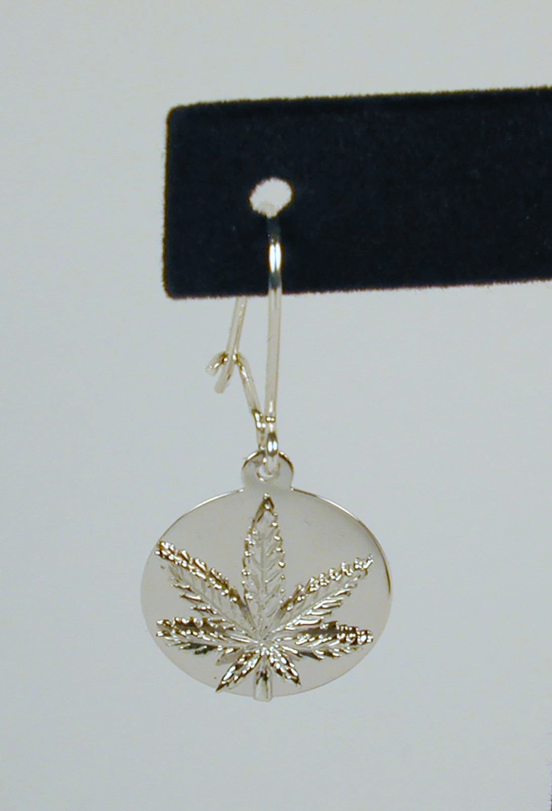 Sterling Silver Marijuana Leaf Disc Earring with Earwire - Image 4