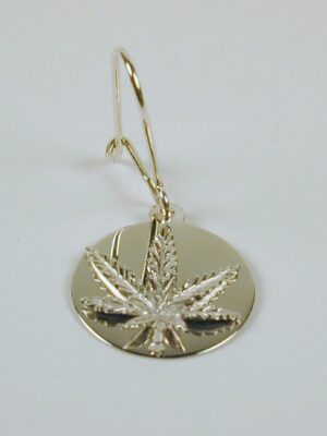 Sterling Silver Marijuana Leaf Disc Earring with Earwire - Image 2