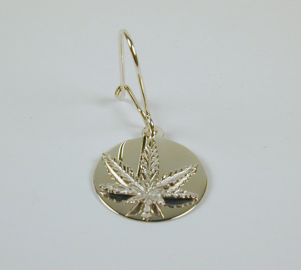 Sterling Silver Marijuana Leaf Disc Earring with Earwire - Image 2