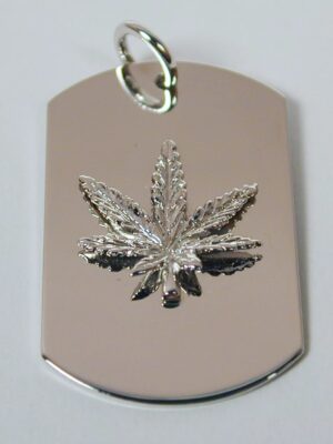 Sterling Silver Marijuana Engravable Leaf Dog Tag Necklace - Image 2