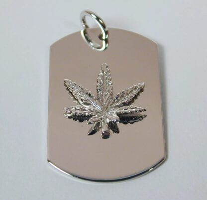 Sterling Silver Marijuana Engravable Leaf Dog Tag Necklace - Image 2