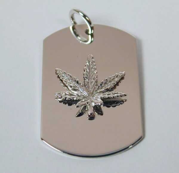 Sterling Silver Marijuana Engravable Leaf Dog Tag Necklace