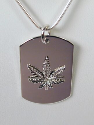 Sterling Silver Marijuana Engravable Leaf Dog Tag Necklace