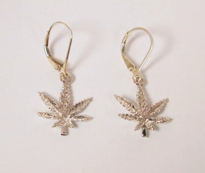 Sterling Silver Marijuana Leaf Earrings - Image 2