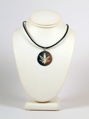 Sterling Silver Marijuana Leaf Pendant with Leather Necklace