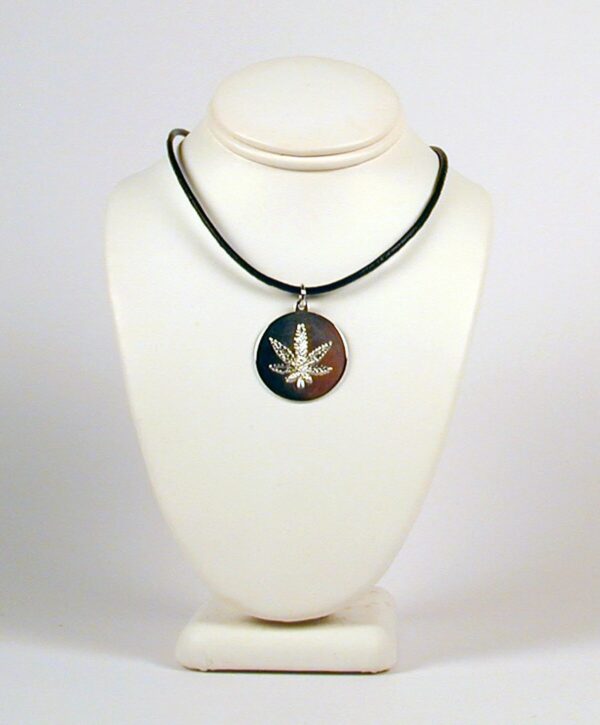 Sterling Silver Marijuana Leaf Pendant with Leather Necklace