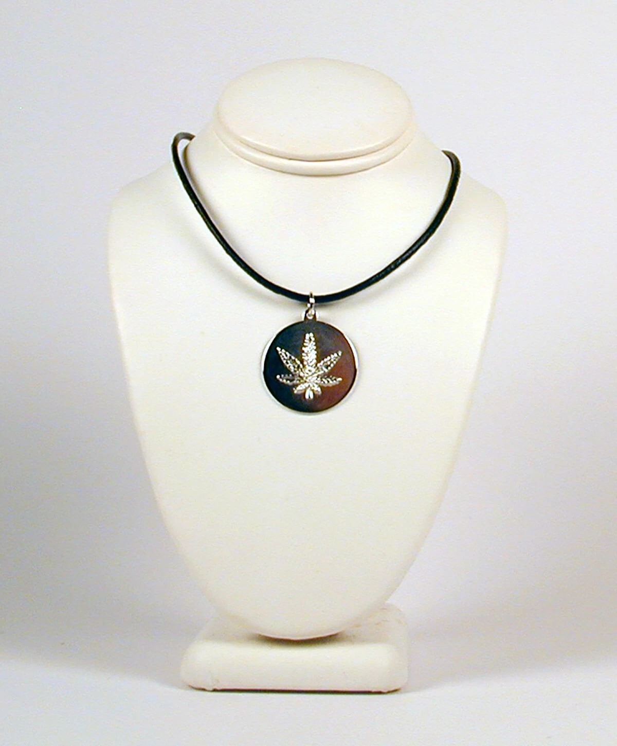 Sterling Silver Marijuana Leaf Pendant with Leather Necklace
