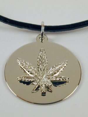 Sterling Silver Marijuana Leaf Pendant with Leather Necklace - Image 2