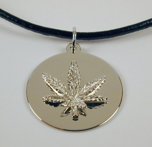 Sterling Silver Marijuana Leaf Pendant with Leather Necklace