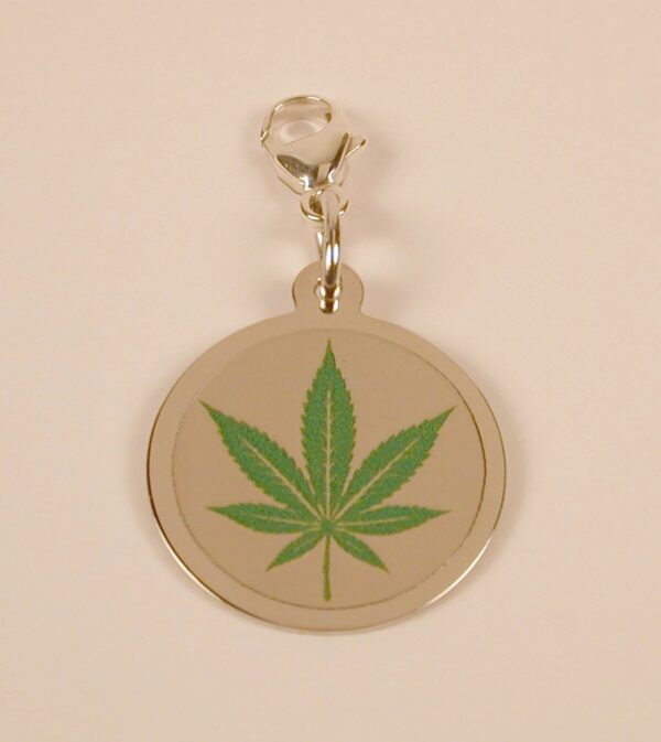 Sterling Silver Painted Cannabis Marijuana Leaf Charm